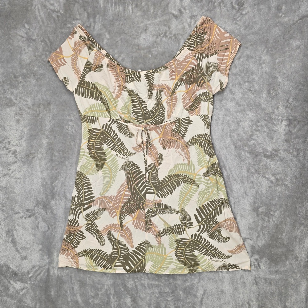 Vintage Manuhealii Dress Womens XL Green Tan Fern Rayon Short Sleeve Hawaiian - Picture 13 of 16
